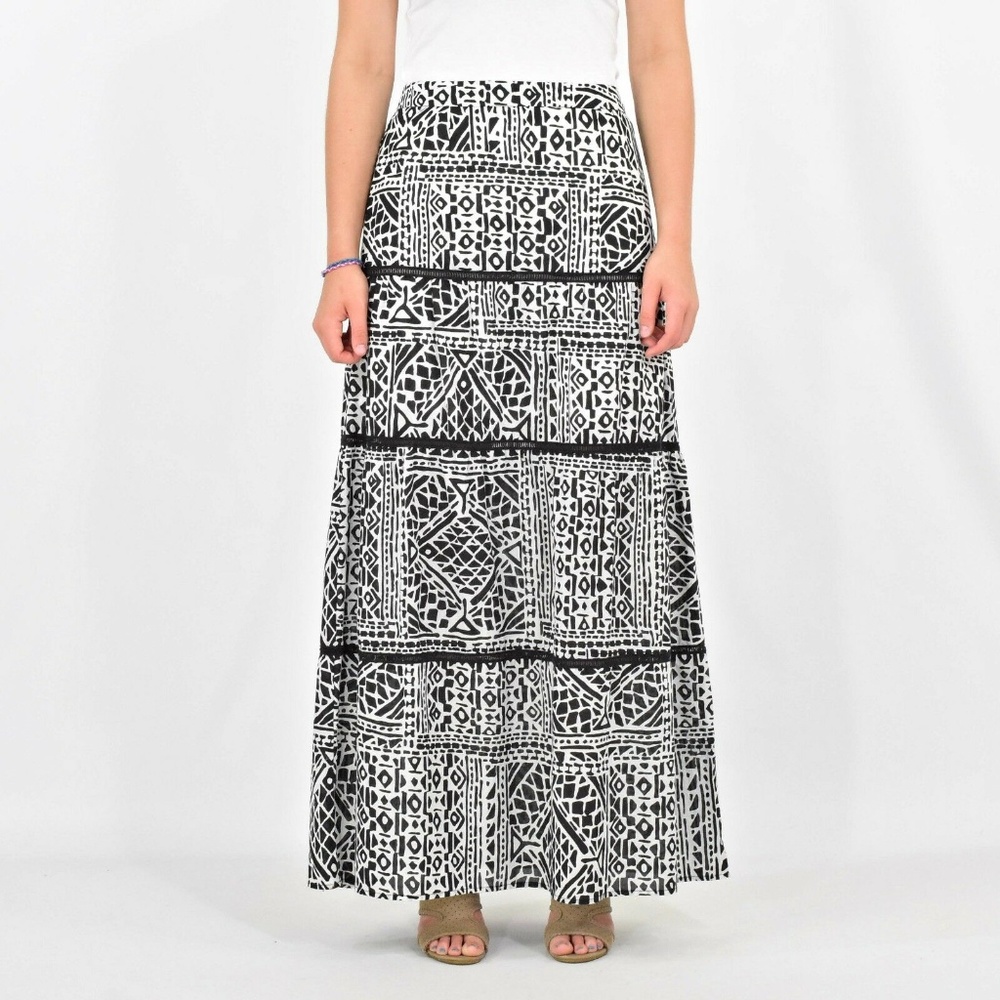 NWT Trina Turk Black White Geometric Maxi Skirt 10